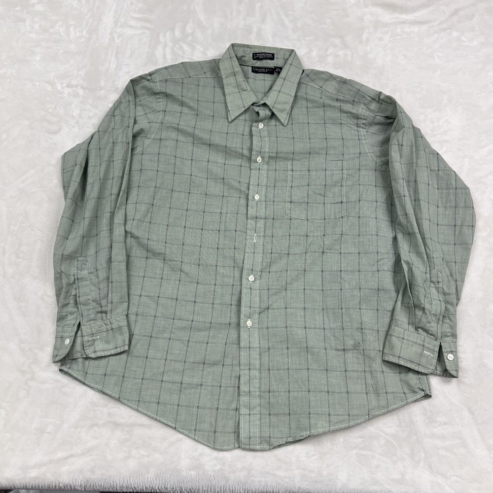 Christian Dior Monsieur Button Down Mens XL Green Grid Check Long Sleeve Shirt